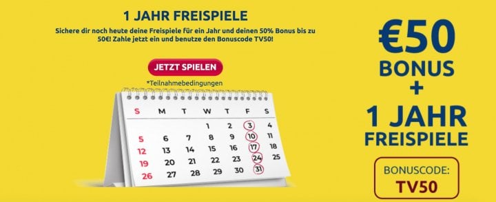 Fantastischer Bonus im DrückGlück Casino: 1 Jahr lang Freispiele