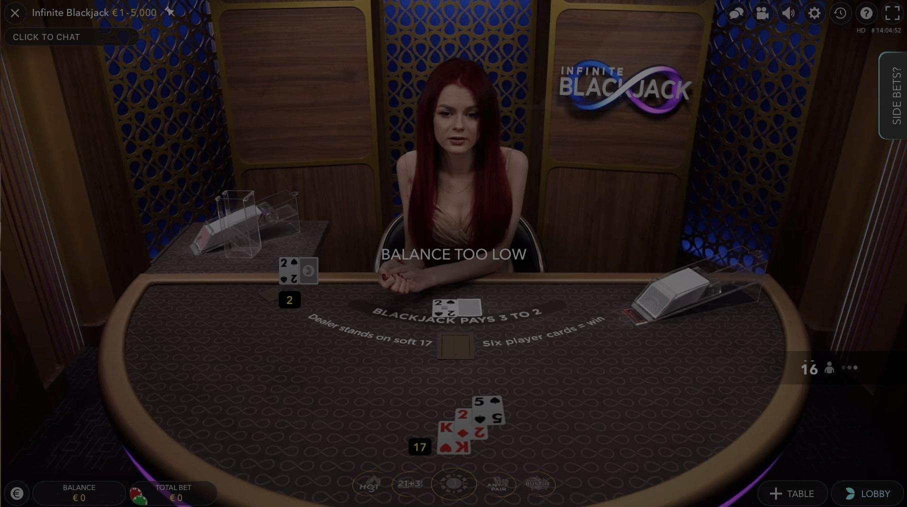 Infinite Blackjack demo